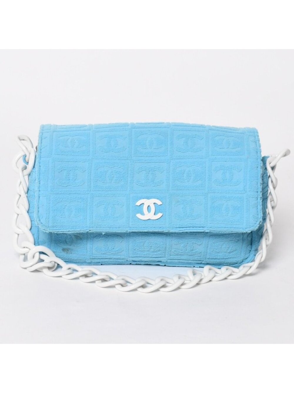 Chanel Sports Line Plastic Chain Shoulder Bag CC Logo Pile Blue White Choco